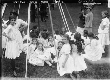 This photo of young girls at a Maypole celebration in New York City's Central Park in 1912 is from the US Library of Congress's Archives (George Grantham Bain Collection).  Maypole or May Pole celebrations, which actually have their roots in 16th century Germanic paganism and later Celtic rituals, are held around the world in honor of Spring, May Day, Mid-Summer, and  Beltane. 
